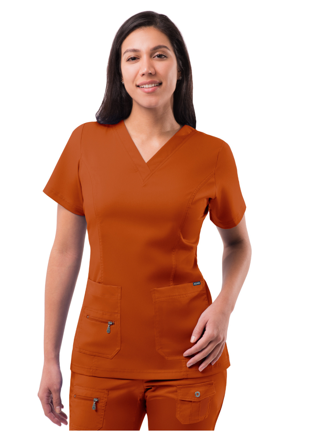 ADAR Elevated V Neck Scrub Top w Zipper P4212 paired with 4100 pan Honewa Medical Apparel